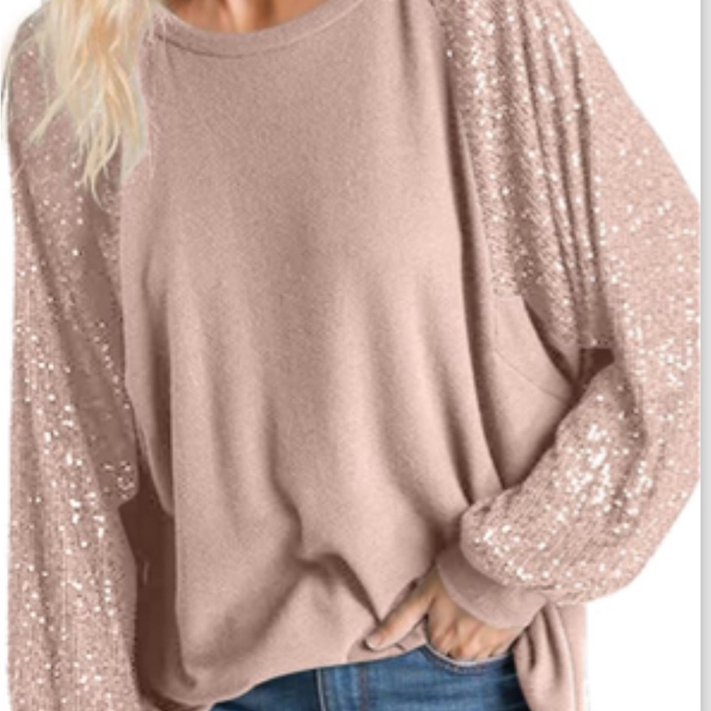 Sequin Top Sparkle Long Sleeve Loose Fit Shirt